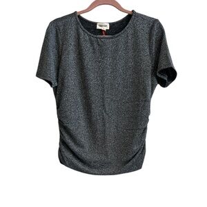 Open Edit Dark Grey/Silver Top Round Neck With Ruched Sides Size XL NEW